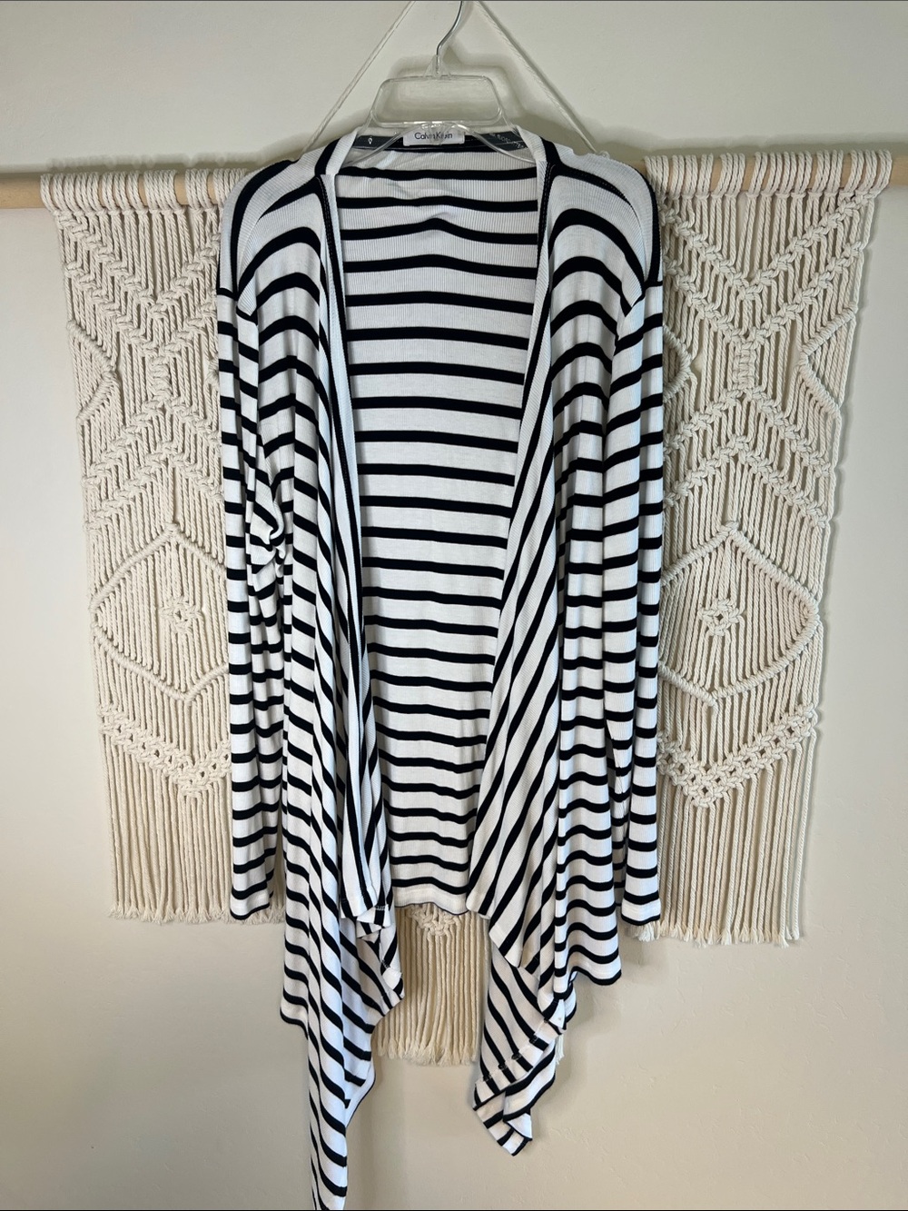 Calvin Klein Black & White Striped Knit Top